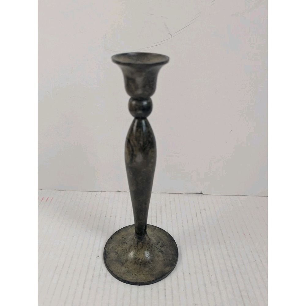 Vintage Bronze Patina Pilar Candle Holders 8.25''H Distressed Look India